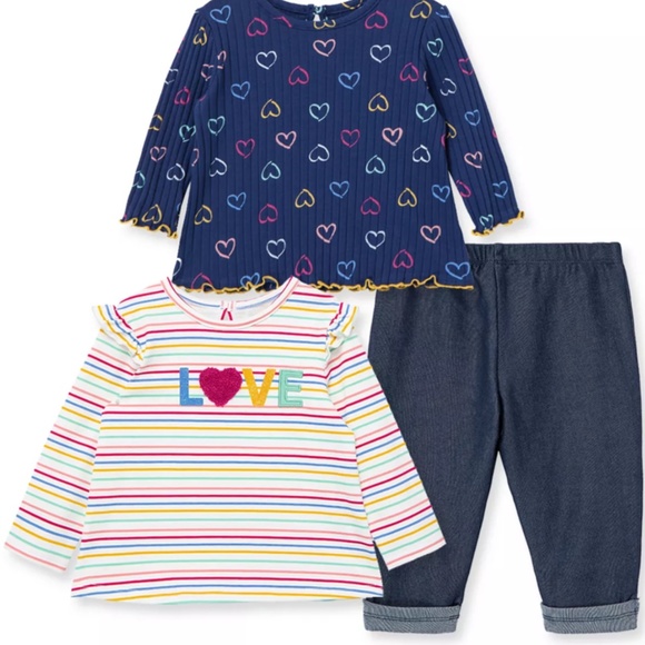 LITTLE ME Baby Girls Heart Play Tops and Pant, 3 Piece Set - Picture 1 of 5